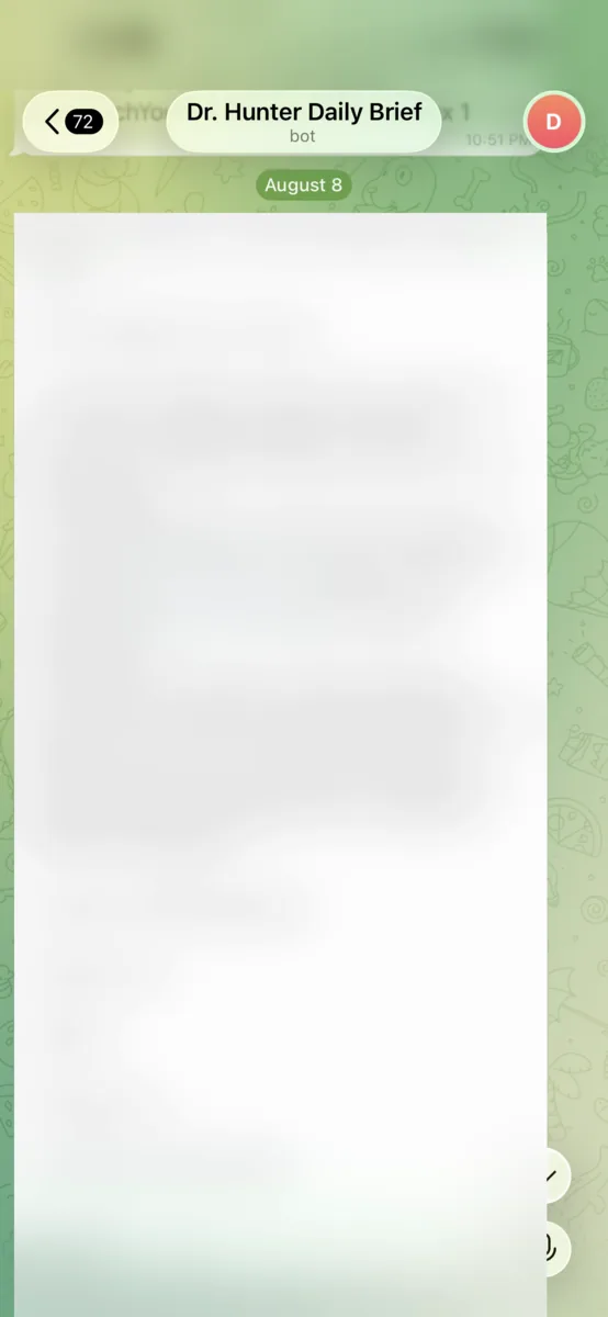 Redacted mobile daily brief generated by an AI automation